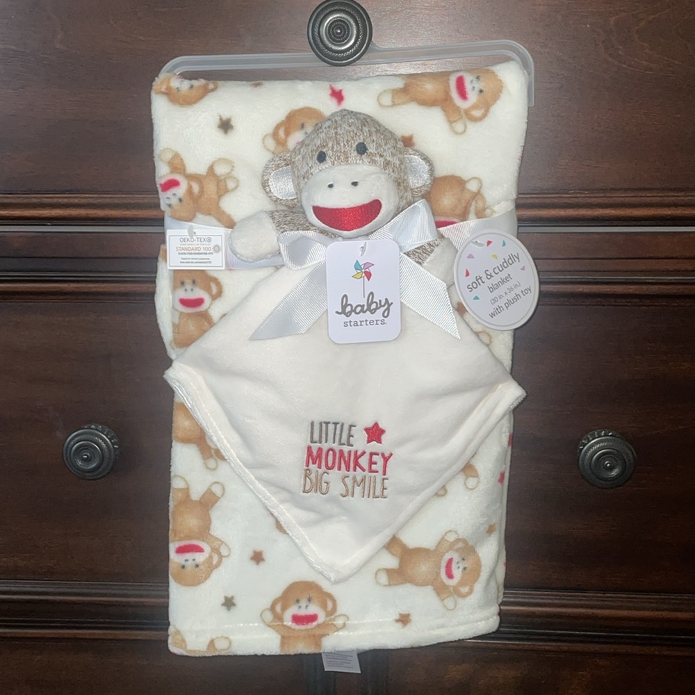 New Baby Starters Soft & Cuddly Baby Blanket & plush toy Monkey Set 2 Pieces